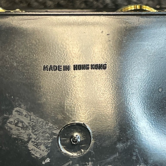 Asian Black Lacquer Ware Plastic Floral Jewelry Trinket Box Hong Kong Mirror - Picture 7 of 8